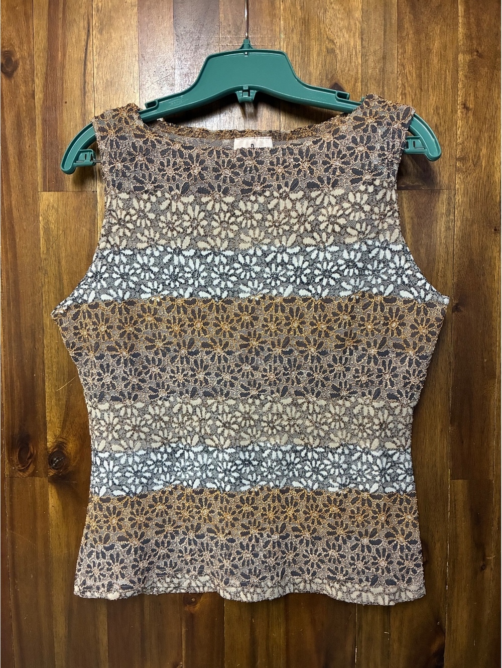 Vintage Y2K Fashion 2 Fashion Floral Lace Tank Top Earth Tone Metallic Large est